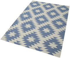 Handmade Area Rug – Blue Geometric Cotton Wool Rug, Durable & Soft 3'8''x5'5''