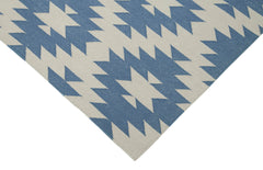 Handmade Area Rug – Blue Geometric Cotton Wool Rug, Durable & Soft 3'8''x5'5''
