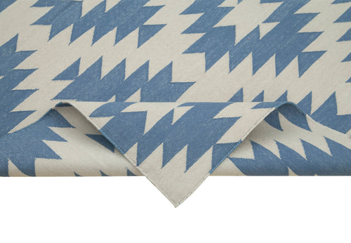 Handmade Area Rug – Blue Geometric Cotton Wool Rug, Durable & Soft 3'8''x5'5''