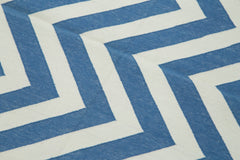 Handmade Area Rug – Blue Geometric Cotton Wool Turkish Carpet 3'7''x5'5''