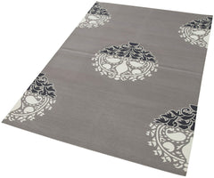 Geometric Duri Grey Geometric Cotton Wool Handmade Area Rug 3'7'' x 5'5''