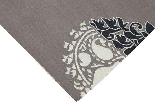 Geometric Duri Grey Geometric Cotton Wool Handmade Area Rug 3'7'' x 5'5''