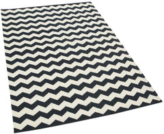 Duri Black White Geometric Cotton Wool Handmade Area Rug 3'7'' x 5'4''