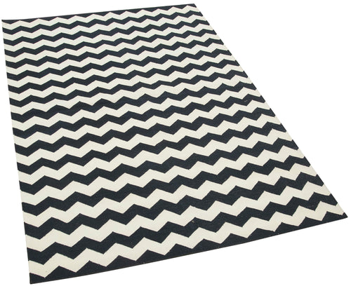 Duri Black White Geometric Cotton Wool Handmade Area Rug 3'7'' x 5'4''
