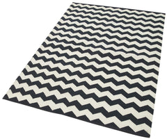 Duri Black White Geometric Cotton Wool Handmade Area Rug 3'7'' x 5'4''