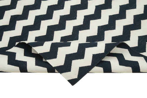 Duri Black White Geometric Cotton Wool Handmade Area Rug 3'7'' x 5'4''