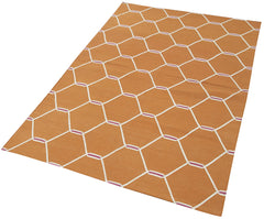 Duri Orange Geometric Cotton Wool Handmade Area Rug 3'5'' x 5'7''