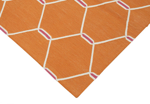 Duri Orange Geometric Cotton Wool Handmade Area Rug 3'5'' x 5'7''