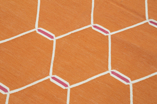 Duri Orange Geometric Cotton Wool Handmade Area Rug 3'5'' x 5'7''