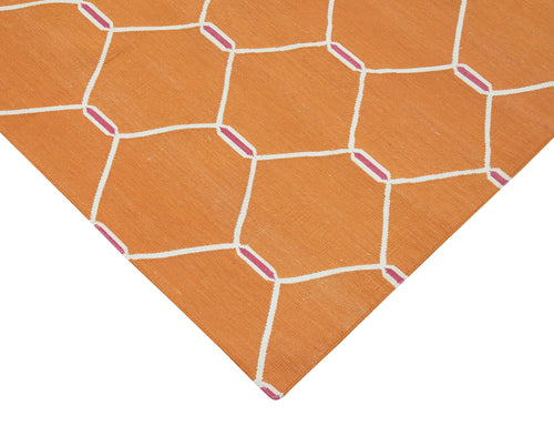 Handmade Area Rug – Orange Geometric Cotton Wool Turkish Vintage Carpet 3'8''x5'7''