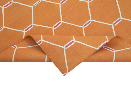 Handmade Area Rug – Orange Geometric Cotton Wool Turkish Vintage Carpet 3'8''x5'7''