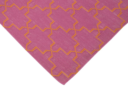 Handmade Area Rug – Pink Geometric Cotton Wool Turkish Wool Carpet 3'9''x5'5''