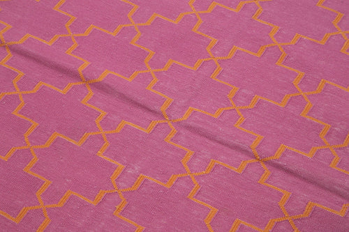 Handmade Area Rug – Pink Geometric Cotton Wool Turkish Wool Carpet 3'9''x5'5''
