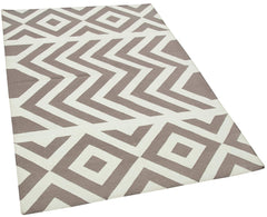 Handmade Area Rug - Brown Geometric Cotton Wool Rug 3'9'' x 5'6'' | Durable Soft Textured