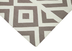 Handmade Area Rug - Brown Geometric Cotton Wool Rug 3'9'' x 5'6'' | Durable Soft Textured