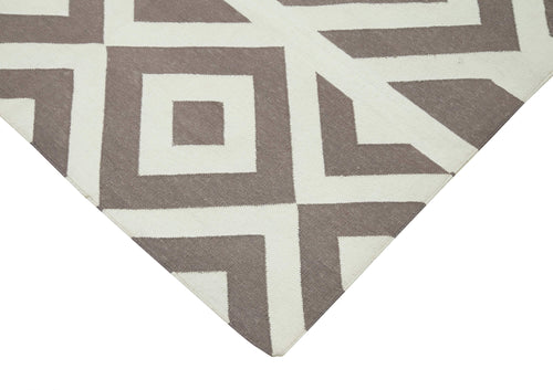 Handmade Area Rug - Brown Geometric Cotton Wool Rug 3'9'' x 5'6'' | Durable Soft Textured