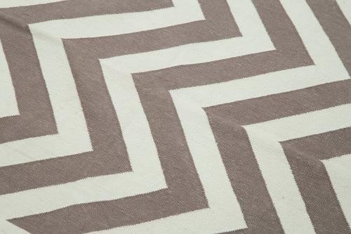 Handmade Area Rug - Brown Geometric Cotton Wool Rug 3'9'' x 5'6'' | Durable Soft Textured