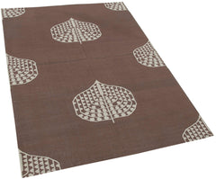 Handmade Area Rug - Brown Geometric Cotton Wool Vintage Turkish Carpet 3'9"x5'6"