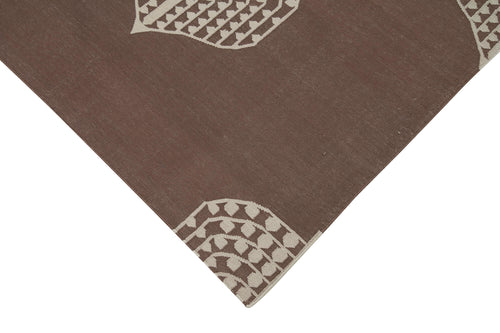 Handmade Area Rug - Brown Geometric Cotton Wool Vintage Turkish Carpet 3'9"x5'6"