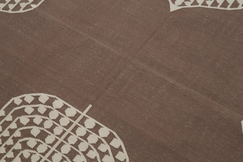 Handmade Area Rug - Brown Geometric Cotton Wool Vintage Turkish Carpet 3'9"x5'6"