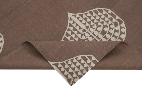 Handmade Area Rug - Brown Geometric Cotton Wool Vintage Turkish Carpet 3'9"x5'6"