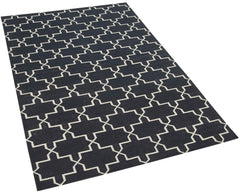 Handmade Area Rug - Black Geometric Cotton Wool Vintage Turkish Carpet 3'6"x5'7"