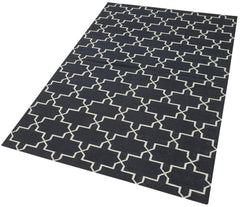 Handmade Area Rug - Black Geometric Cotton Wool Vintage Turkish Carpet 3'6"x5'7"