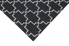 Handmade Area Rug - Black Geometric Cotton Wool Vintage Turkish Carpet 3'6"x5'7"