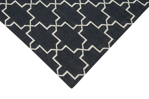 Handmade Area Rug - Black Geometric Cotton Wool Vintage Turkish Carpet 3'6"x5'7"