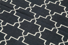 Handmade Area Rug - Black Geometric Cotton Wool Vintage Turkish Carpet 3'6"x5'7"