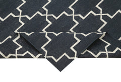 Handmade Area Rug - Black Geometric Cotton Wool Vintage Turkish Carpet 3'6"x5'7"