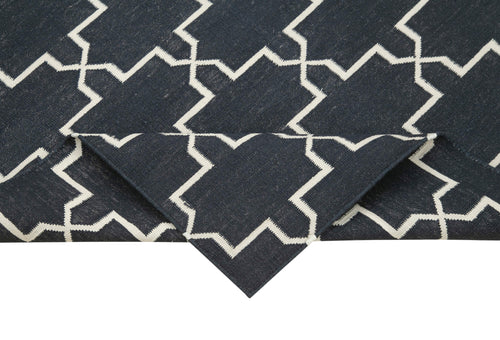 Handmade Area Rug - Black Geometric Cotton Wool Vintage Turkish Carpet 3'6"x5'7"