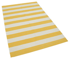 Handmade Area Rug - Yellow Geometric Cotton Wool Vintage Handwoven Carpet 3'6"x5'6"
