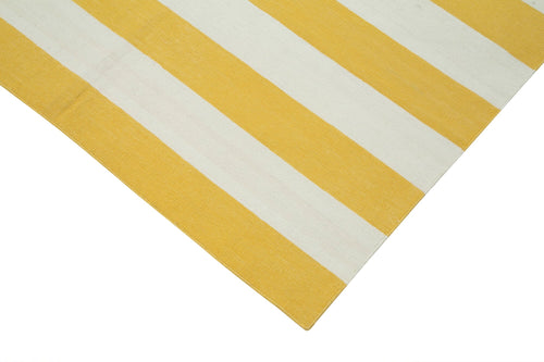 Handmade Area Rug - Yellow Geometric Cotton Wool Vintage Handwoven Carpet 3'6"x5'6"