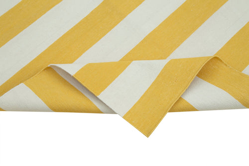 Handmade Area Rug - Yellow Geometric Cotton Wool Vintage Handwoven Carpet 3'6"x5'6"