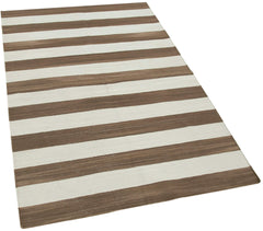 Handmade Area Rug – Geometric Brown Cotton Wool Vintage Handwoven Carpet 3'6''x5'5''