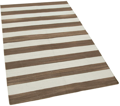 Handmade Area Rug – Geometric Brown Cotton Wool Vintage Handwoven Carpet 3'6''x5'5''