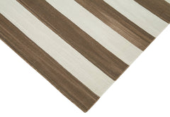 Handmade Area Rug – Geometric Brown Cotton Wool Vintage Handwoven Carpet 3'6''x5'5''