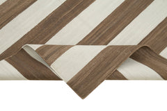 Handmade Area Rug – Geometric Brown Cotton Wool Vintage Handwoven Carpet 3'6''x5'5''