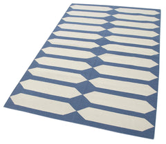 Handmade Area Rug - Blue Geometric Cotton Wool Durable Turkish Vintage Carpet 3'7"x5'7"