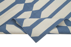 Handmade Area Rug - Blue Geometric Cotton Wool Durable Turkish Vintage Carpet 3'7"x5'7"