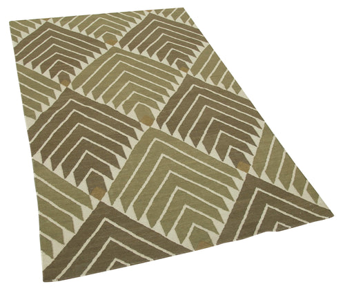 Geometric Duri Green Geometric Cotton Wool Handmade Area Rug 3'6'' x 5'8''