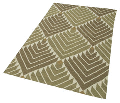 Geometric Duri Green Geometric Cotton Wool Handmade Area Rug 3'6'' x 5'8''