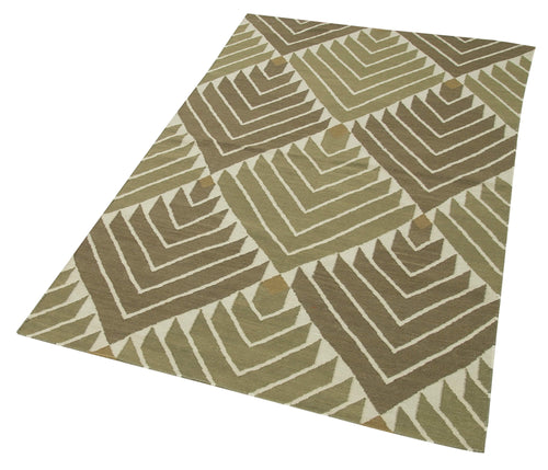 Geometric Duri Green Geometric Cotton Wool Handmade Area Rug 3'6'' x 5'8''