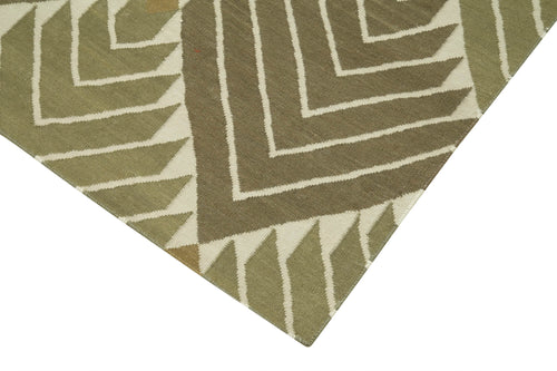 Geometric Duri Green Geometric Cotton Wool Handmade Area Rug 3'6'' x 5'8''