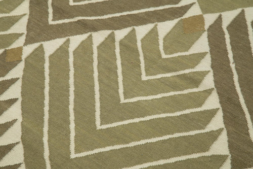 Geometric Duri Green Geometric Cotton Wool Handmade Area Rug 3'6'' x 5'8''