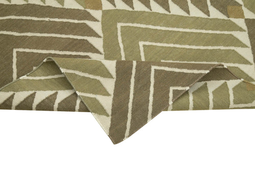 Geometric Duri Green Geometric Cotton Wool Handmade Area Rug 3'6'' x 5'8''
