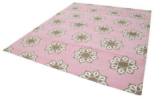 Geometric Duri Pink Geometric Cotton Wool Handmade Area Rug 8'2'' x 9'11''