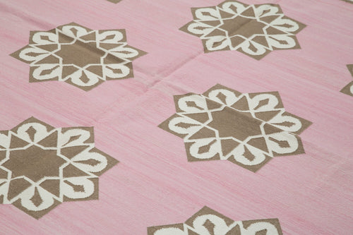 Geometric Duri Pink Geometric Cotton Wool Handmade Area Rug 8'2'' x 9'11''