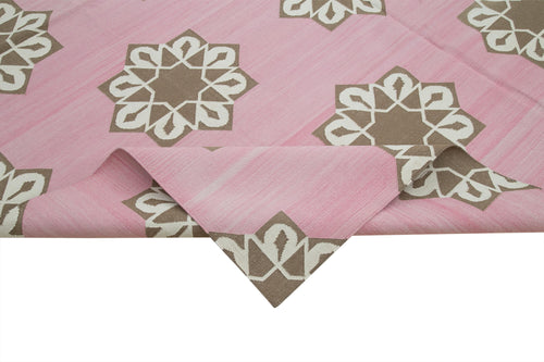 Geometric Duri Pink Geometric Cotton Wool Handmade Area Rug 8'2'' x 9'11''